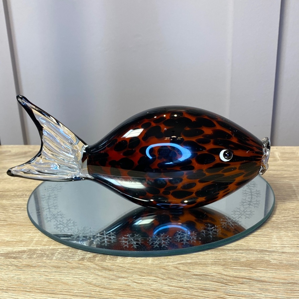 MURANO GLASS TORTIOSESHELL FISH HANDBLOWN GLASS FIGURINE PAPER WEIGHT 9”x4.5”